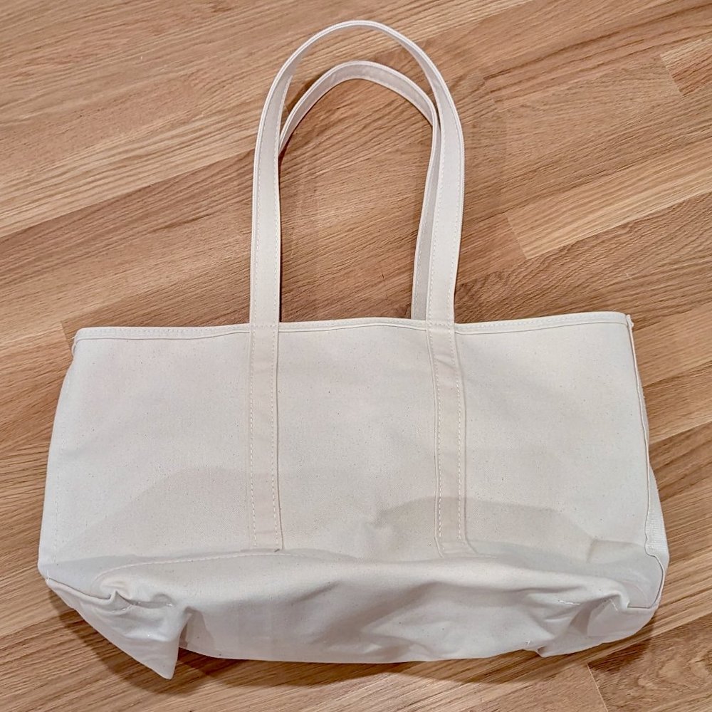 L.L. Bean Boat and Tote Bag (Large, Zip-Top, Long Straps, White)